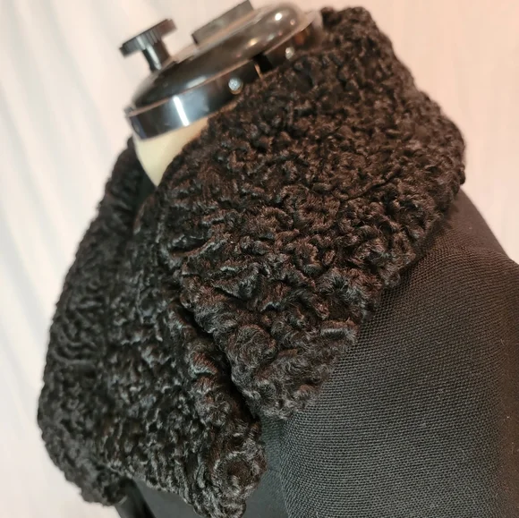 Vintage Union Made Penny Lane Princess Coat black wool and Astrakhan Collar - Picture 4 of 13